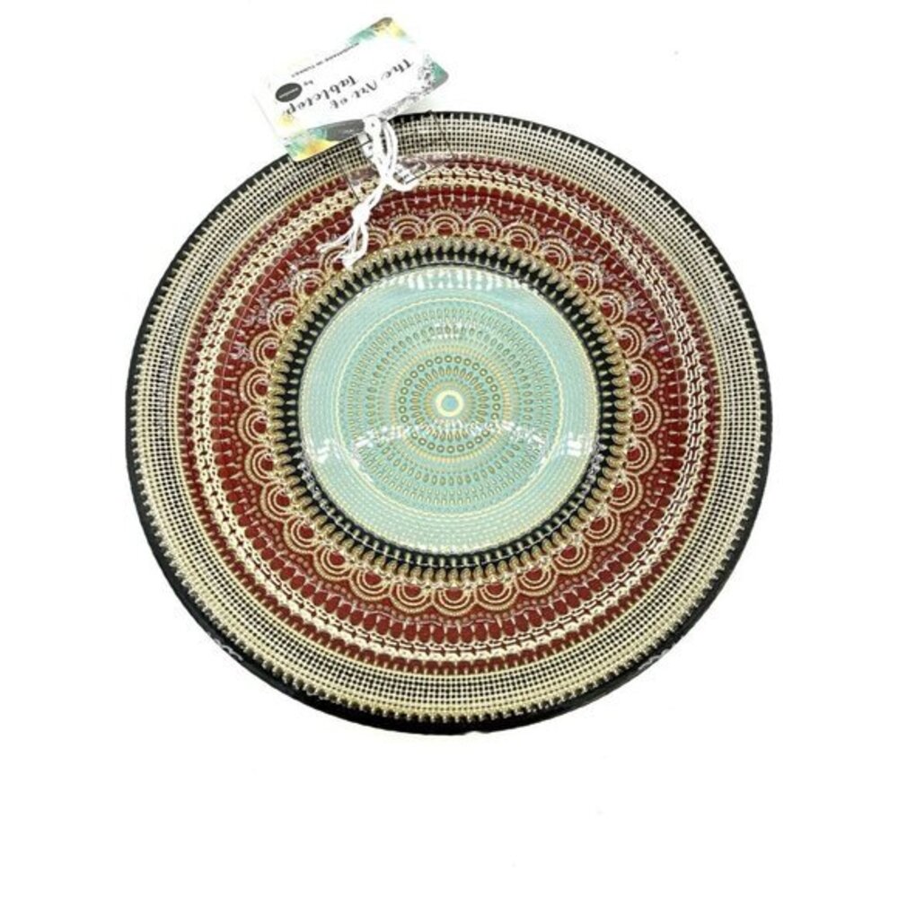 Turkish Glass 8.25" Salad Plates Hand Painted Oriental Pattern Set of 4 NWT Red
